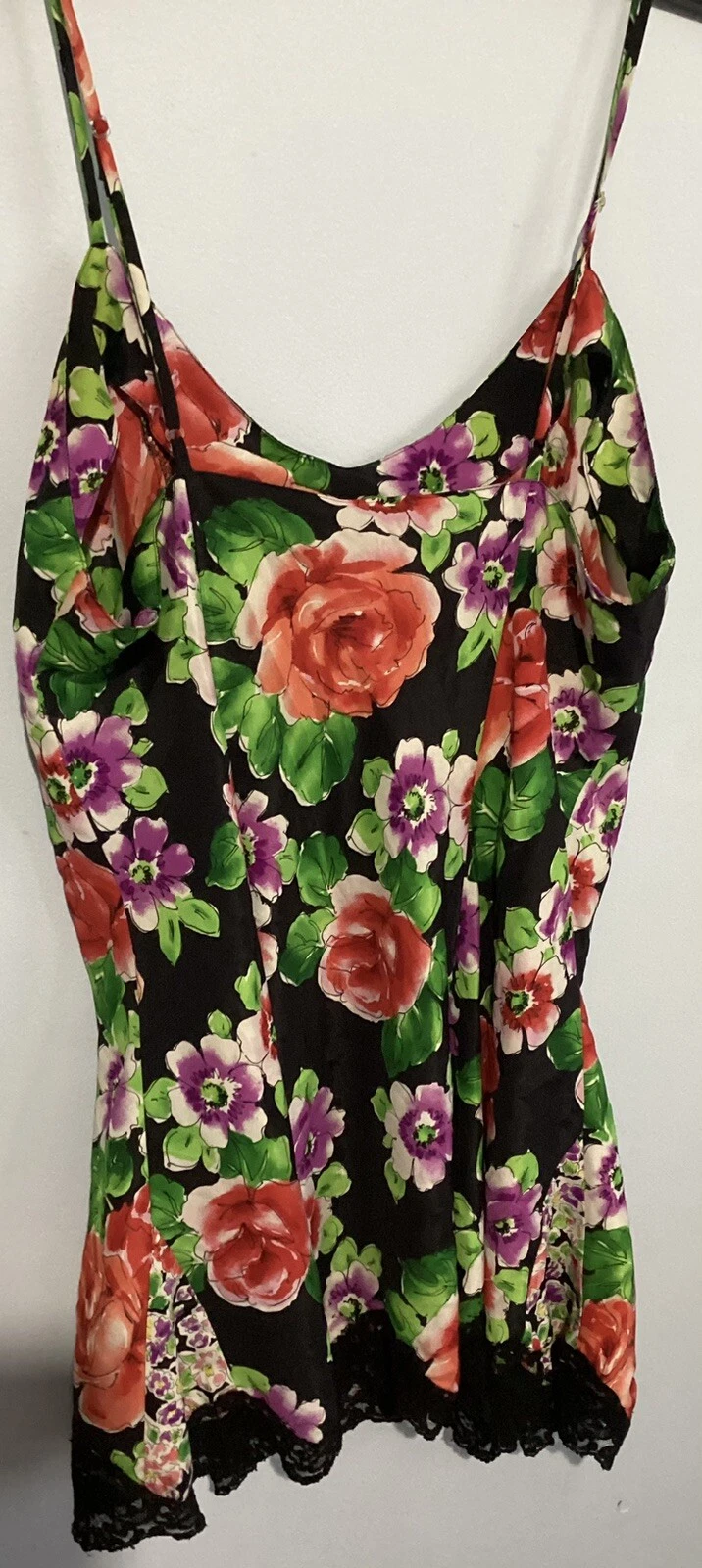 UNDERCOVER Abito da donna vintage con etichetta oro Victoria's Secret nero con design floreale M