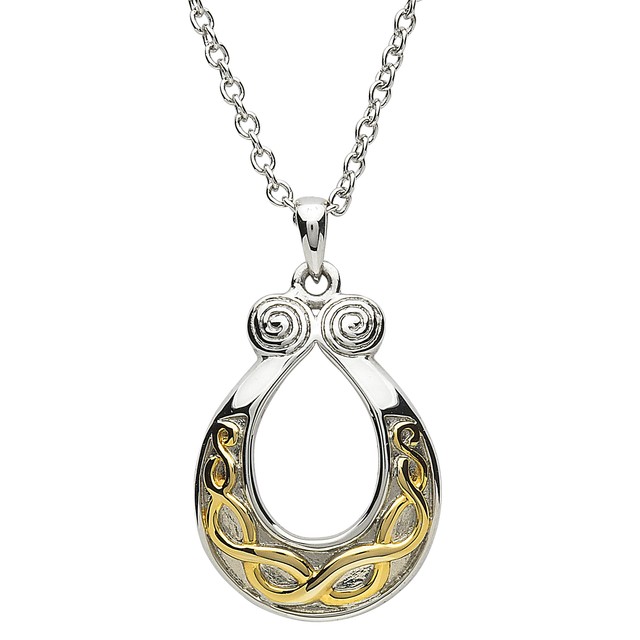 Platinum & Gold Plated Celtic Horseshoe Pendant Knots & Spirals Design