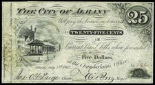 1862 THE CITY OF ALBANY,NEW YORK 25 CENTS OBSOLETE NOTE H-229 DON KELLY PEDIGREE