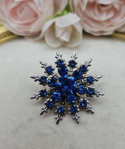 Snowflake Christmas Rhinestone Brooch Pin Aqua Blue Crystal Glass ...