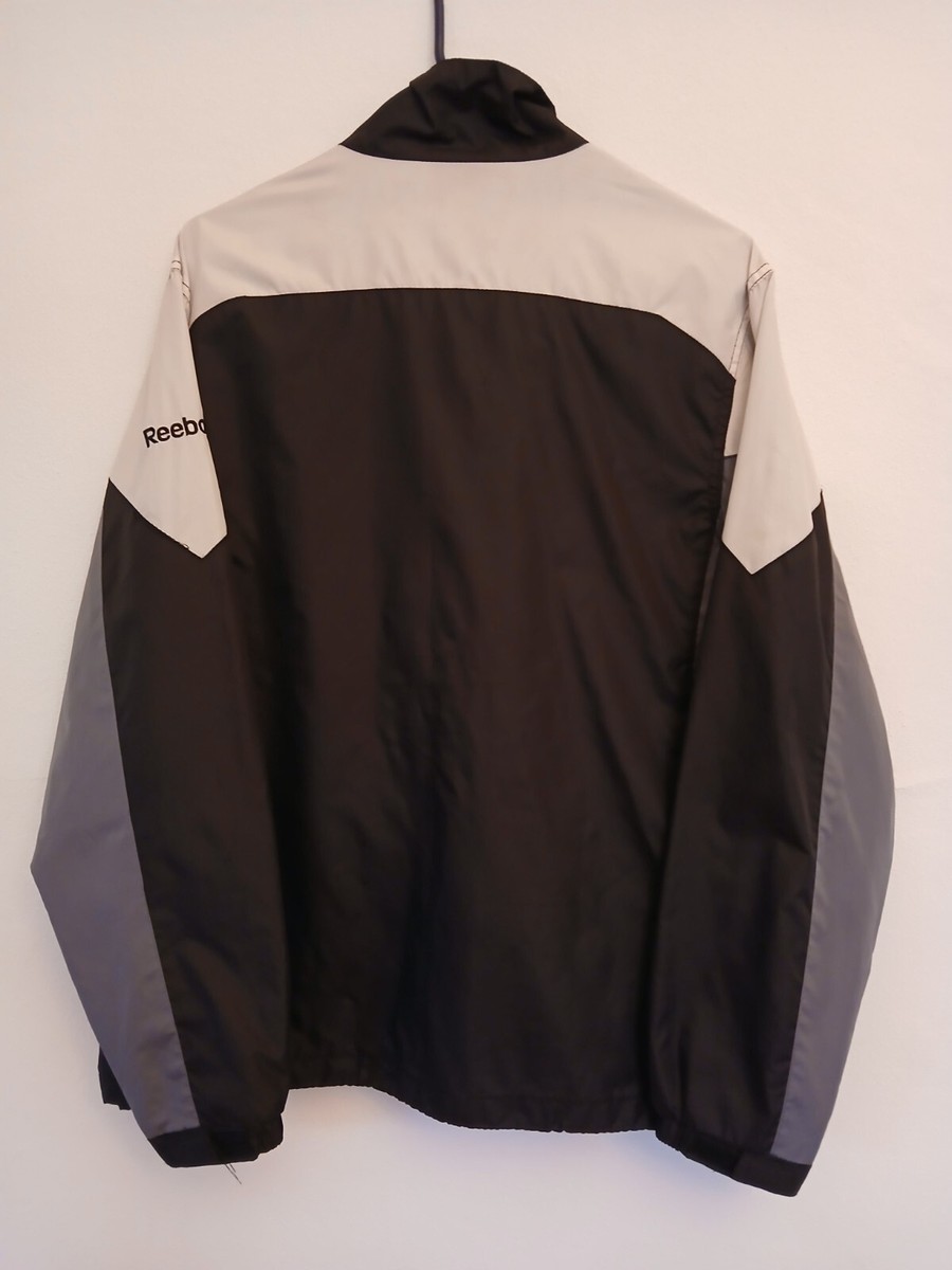 VTG Men's Reebok Logo Black Grey White Zip Up Windbreaker