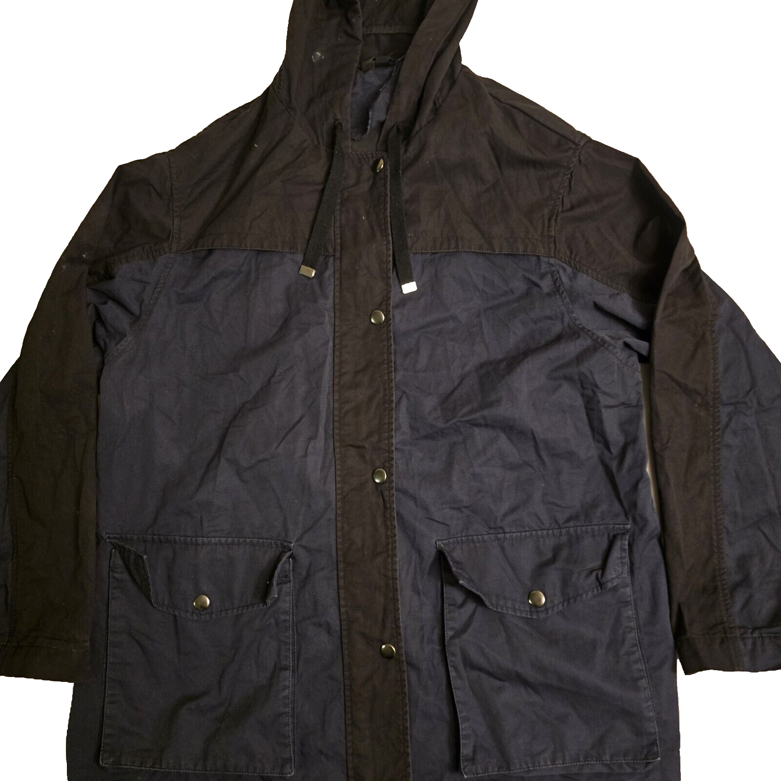 Womens Topshop Jacket Size 6 Hooded Navy Blue Black 100% Cotton Front Pockets