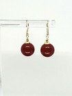 14k Yellow Gold Genuine Red Coral Drop Dangle Earrings — photo 3