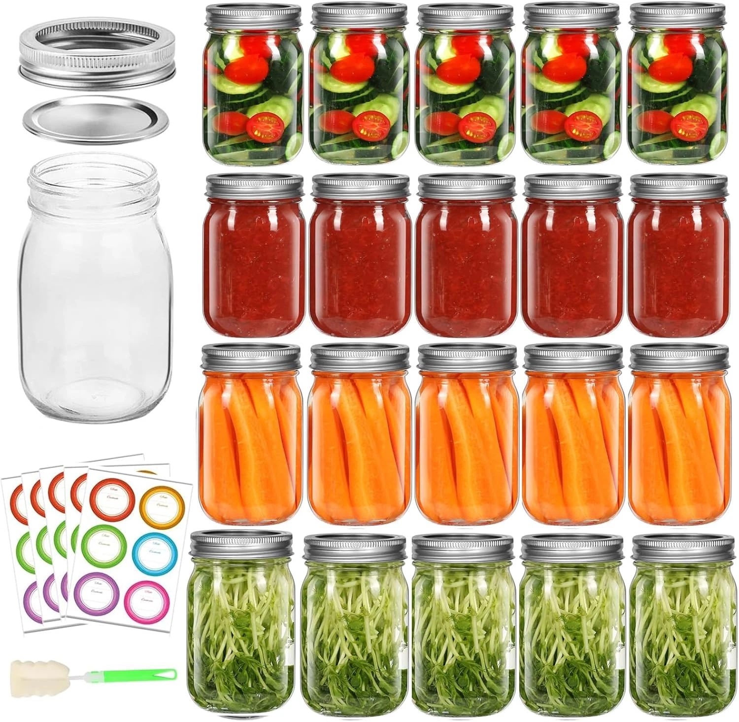 20 Pack 12 Oz Mason Jars with Lids & Bands Regular Mouth Glass Canning Jars with