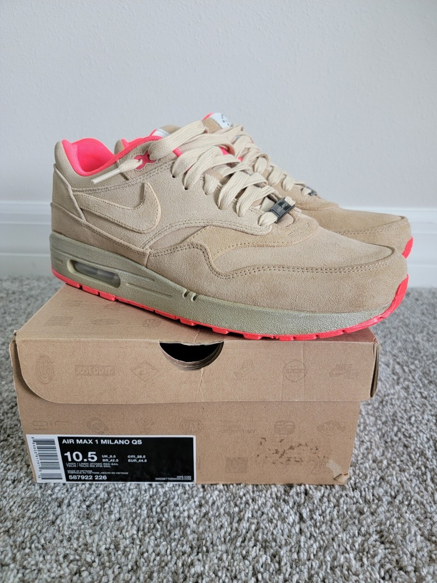 Nike Air Max 1 Milan Home Turf size 10.5 New 587922-226 2013 Linen 