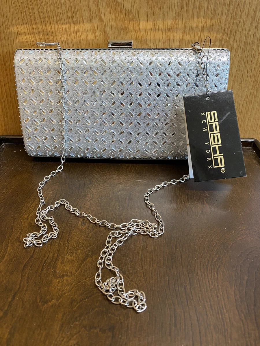 NWT Sasha New York ~ Silver Colored ~Convertible Clutch Purse ~ Embellished  | eBay