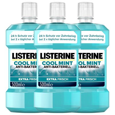 Listerine Cool Mint Mundspülung Extra Frisch & Anti Bakteriell 500ml (3er Pack)