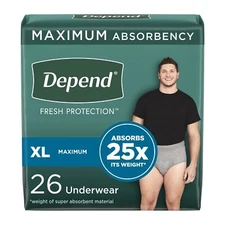 Depend FIT-FLEX  Underwear Men Maximum  XL Gray PK of 26
