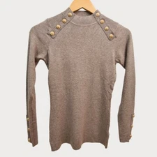 Womens High Neck Knitted Jumper Ladies Long Sleeve Buttons Slim Fit Sweater Tops