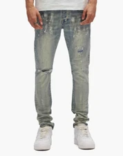 Purple Brand Mens Jeans Light Indigo Paint Blowout Skinny Size 36