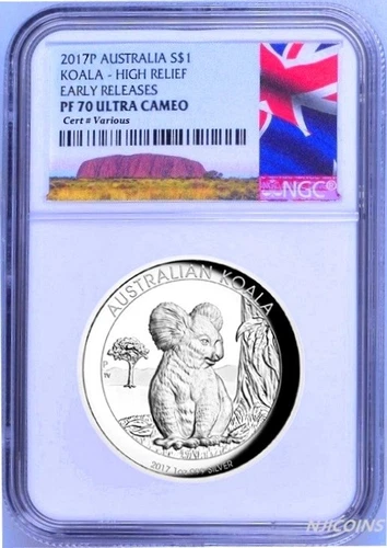 2017 P Australia HIGH RELIEF 1oz Silver Koala $1 Coin NGC PF70 ER NEW LABEL COA 