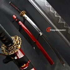 40'' Clay Tempered Damascus Folded T10 Katana Razor Sharp Japanese Samurai Sword