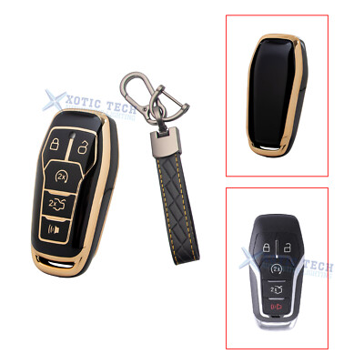 Black Full Cover Remote Key Fob Skin w/Keychain For Ford Fusion F-150 Explorer