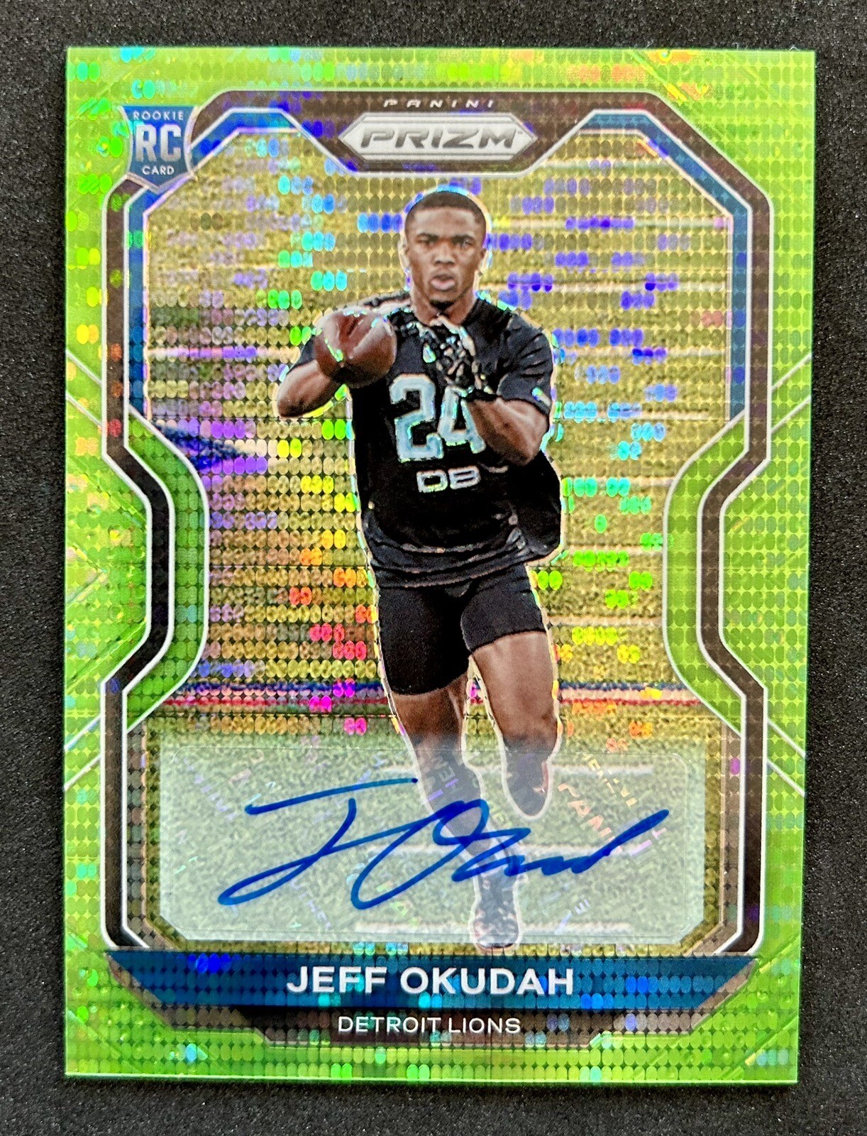 2020 Panini Prizm Jeff Okudah Green Pulsar Auto Rookie RC SP #359