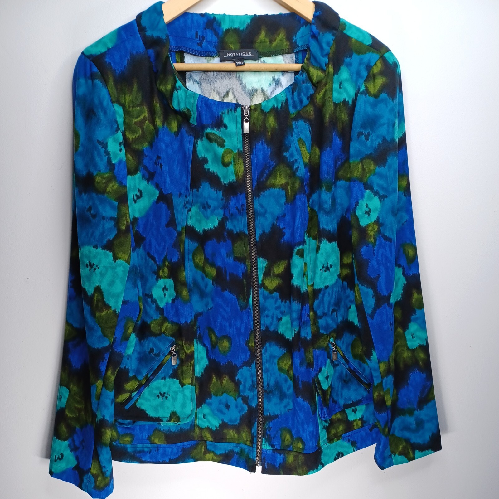 Notations Abstract Bomber Jacket Blues Greens Wom… - image 1