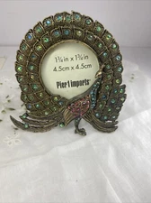 Peacock Mini Picture Frame Small Desk Brass Tone Jewel Pier 1 Jeweled