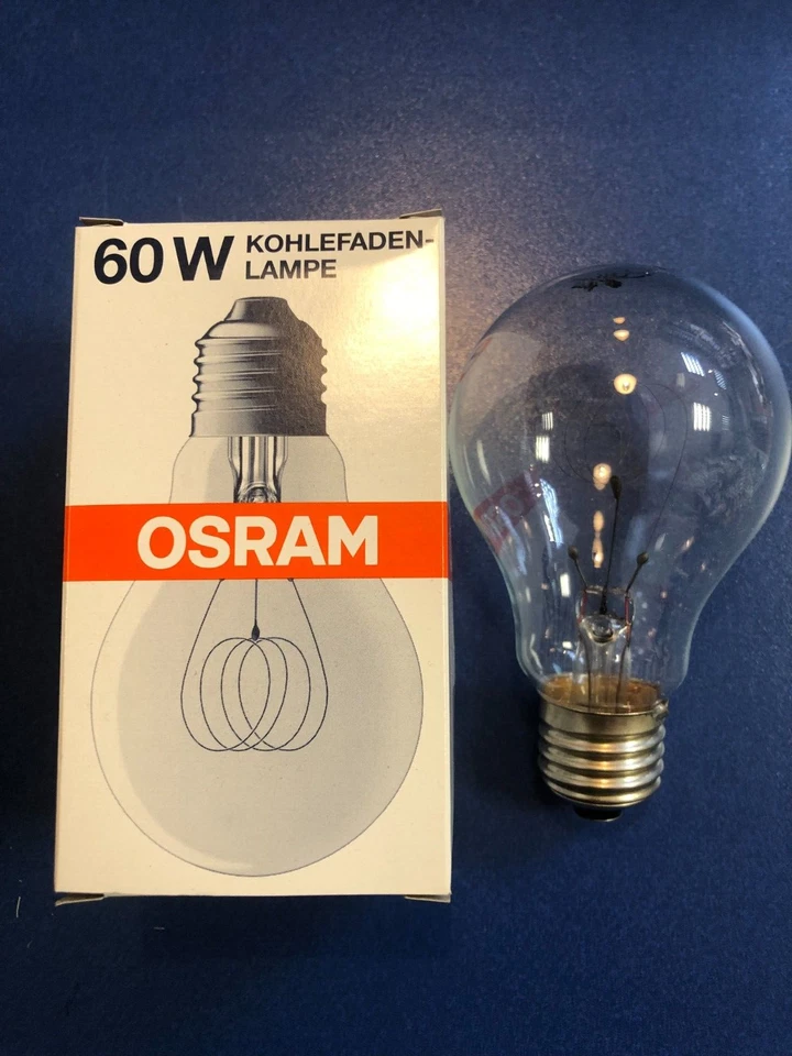 OSRAM ECHTE KOHLEFADEN LAMPE 60W klar E27 16cd Echte Rarität ! MADE IN GERMANY - Bild 2 von 2