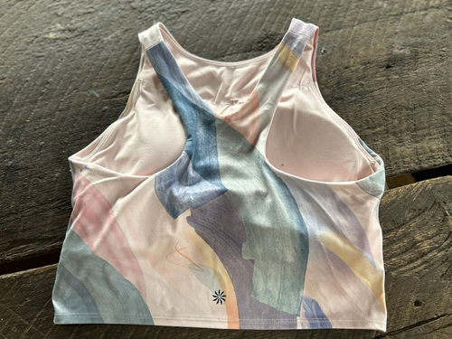 ATHLETA bewusster kurz bedruckter Sport-BH Größe Small Neu! Rosa und mehrfarbig - Bild 5 von 10