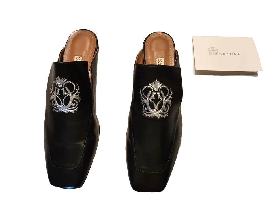 Sartore France Etoile Leather Slipper Mule Loafers EU 38 US 8 Box New