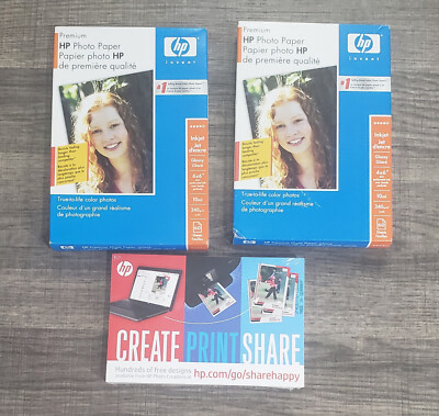 HP 4''x6'' Premium Photo Paper Lot   2x 60 ct HP Premium Glossy Inkjet + Bonus