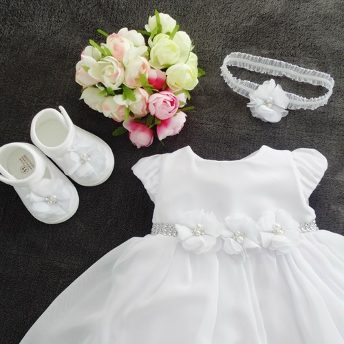 ♥ ♥ Taufkleid + Stirnband Weiss Babykleid 56,62,68,74,80,86,92 NEU - Bild 2 von 2