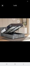 Double Bed Frame Ottoman Storage Crushed Velvet Grey/Silver Excellent Condition