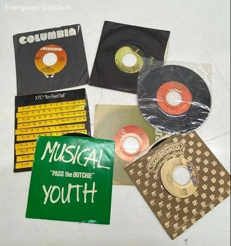 7pc VTG Vinyl 45s Lot The Beatles, XTC, Queen, Village People, and More