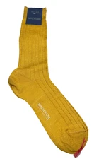 Bresciani  Italian Luxury Over the Calf 100% Linen Mustard Yellow  Socks  NWT