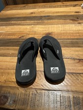 REEF FANNING MEN'S Flip Flop Sandal Color Black/Silver Bottle Opener Size 10