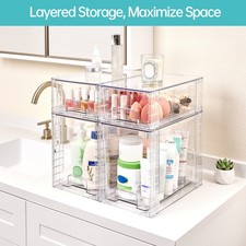 4 Packs Storage Drawer Organizers, 2Large 2Small Stackable Storage Boxes