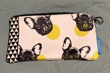 Mustard Dog Pencil Case with French Bulldog Print, Zipper Closure