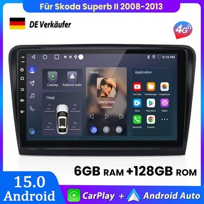 Für Skoda Superb II 2008-2013 Carplay Android15 Autoradio GPS Navi BT FM 6+128GB