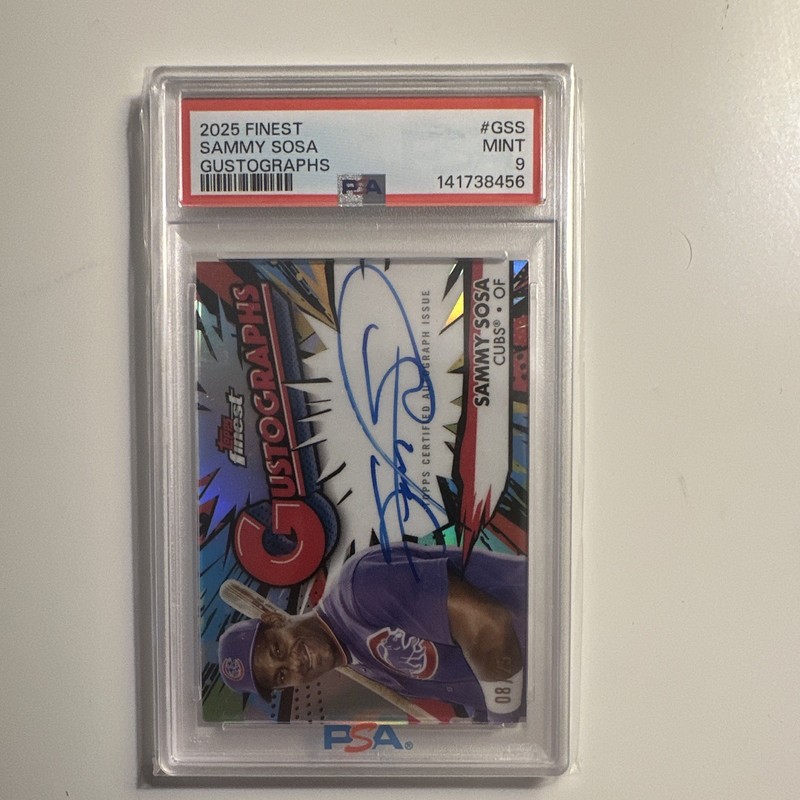 Topps 2025 Finest Gustographs Sammy Sosa Auto PSA 9 #G-SS Chicago Cubs