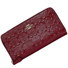 Coach Round Zip Long Wallet Red Signature Debossed F54805 PVC Leather