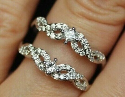 Enhancer Princess Natural Moissanite Ring Guard Wrap 14K White Gold Plating