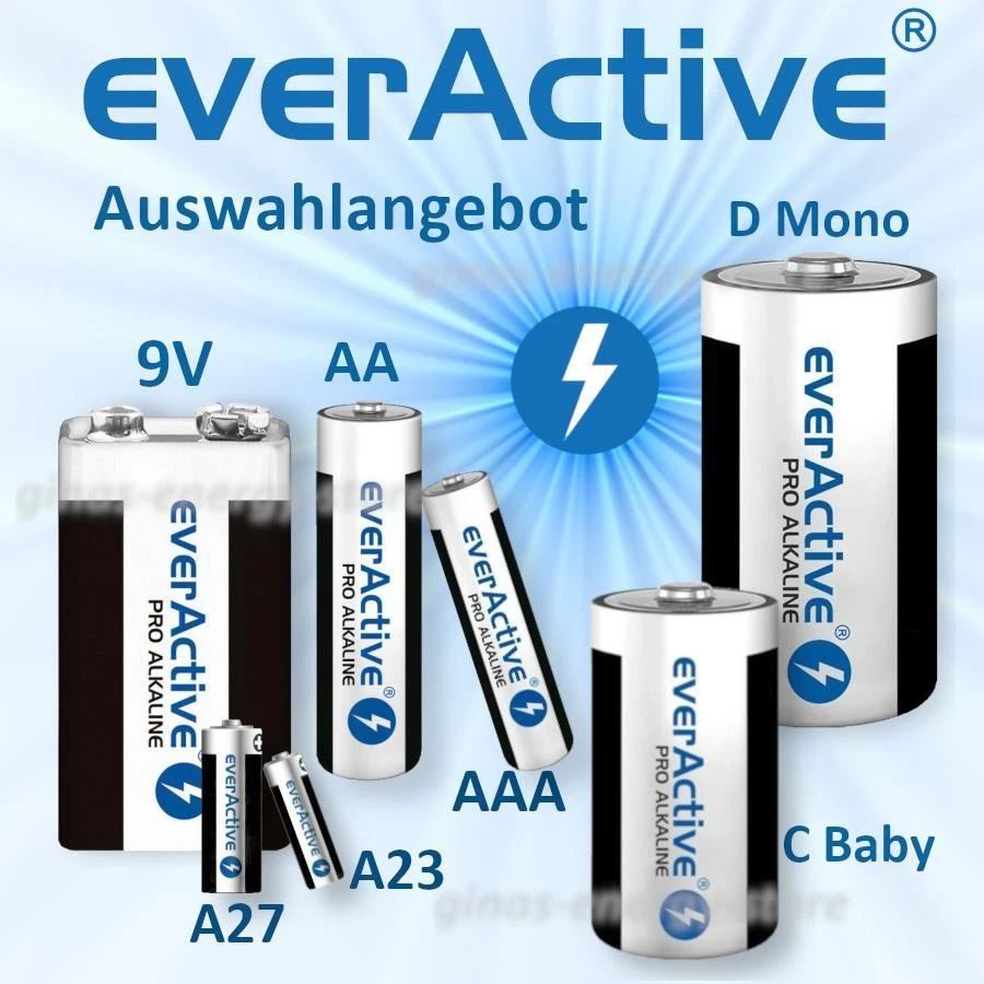 everActive Batterien Mignon Micro Baby Mono 9V A23 A27 AA AAA C D Auswahl - Bild 1 von 1