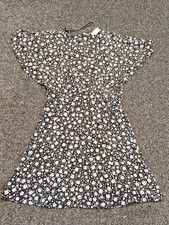 Zara Skater Dress Women XS UK 8 Mini Black White Floral Daisy