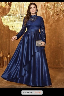 Plus Elegant Sequin Lace Contrast Double Layer Satin Ruffle Hem Prom Formal
