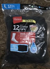 Hanes Men Double Tough Durability Cushion Crew Socks 12 Pair Size:6-12
