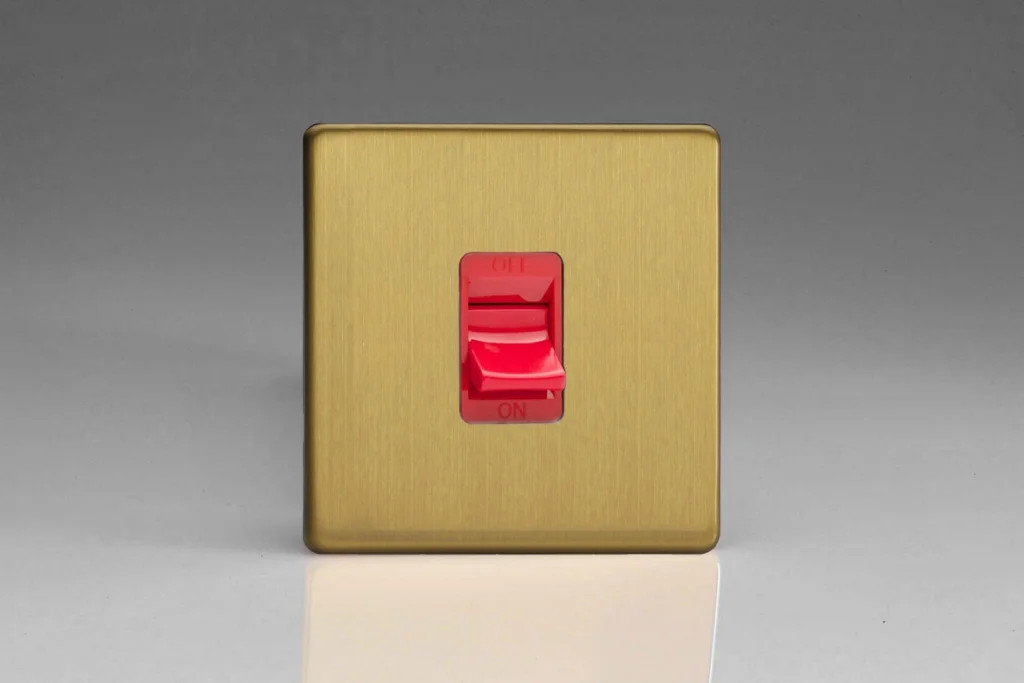 Switch Brass 45A Cooker Screwless Brushed + Red Insert Varilight XDB45SS