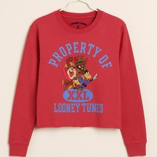 PROPERTY OF LOONEY TUNES Official Women's Oversized Crop Top Sweatshirt Sz Small