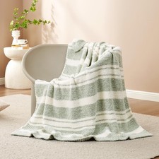 Snuggle Sac Stripe Sage Green Throw Blanket for Couch, Super Soft Warm Blanke...