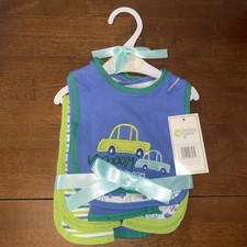 New Baby Gear - Mix  Match Bib/2  Burp/3 Set Boys Blue Green White Cars