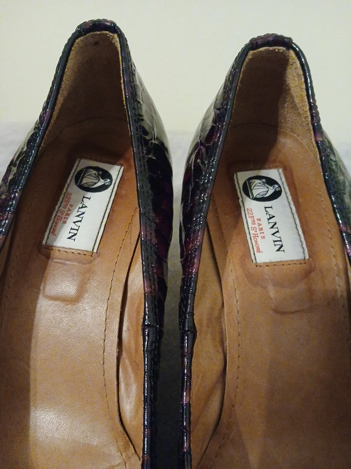 Lanvin Python Print Purple Patent Leather Ballet Wedges Stretch 80mm Sz 40.5 - Image 3 of 4
