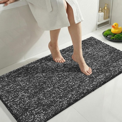 #ad AntiFatigue NonSlip Bathroom Rug Microfiber Bath Mat Black White 47x24 $56.70