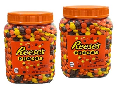 2-PACK Reese s Pieces Peanut Butter Candy 62 oz each Jar Bulk Party Candy