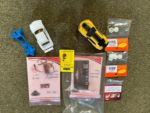 1/43 Scale BMW 320 & Camaro Slot Cars plus Parts, Axles & Wheels, Lighting Kits