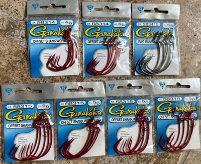 (7 Packs Of) Gamakatsu Offset Shank Worm EWG / EWG Monster Worm Hooks, 4/0, 5/0