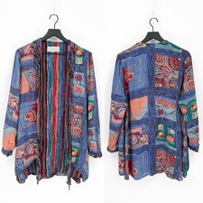 Vintage Multicolor Geometric Pattern Open Front Kimono-Style Duster Medium
