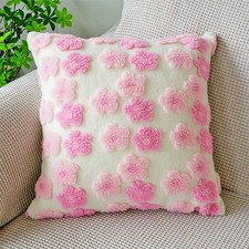 Pink Decorative Throw Pillow Covers 18x18 Cute Embroidered Floral Pillow Cove...
